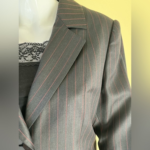 Shiny Black Double Collar Long Blazer & pants suit 100% fine wool W red stripes - Picture 7 of 16